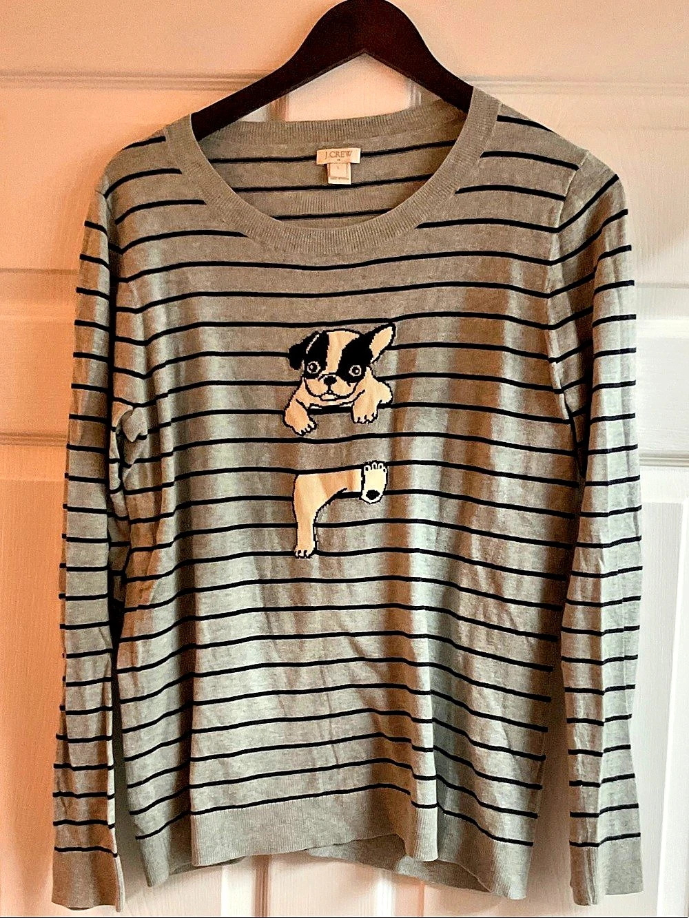 J.Crew Striped Crewneck Cotton Sweater in Gray & Navy Large Likee